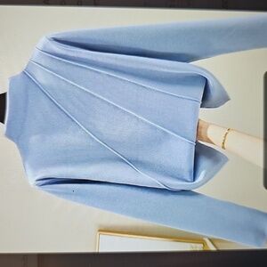NWOT KSSYOU  Double Sided Half High Collar Fishbone Pattern Powder Blue XXL